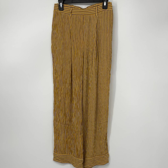 BAND OF GYPSIES GOLDEN YELLOW, WHITE & BROWN STRIPED CROPPED PANTS SMALL - Picture 3 of 5